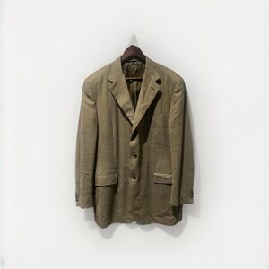 Canali Brown Windowpane Plaid Blazer 56R Made in‎ Italy Wool Academia Preppy